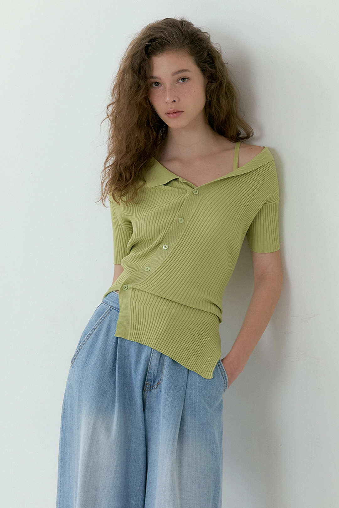 루시르주 Diagonal Collar Knit (green) 상품 이미지 2