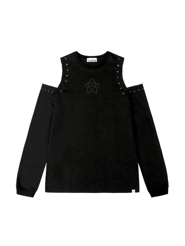 CUT-OUT LACE LONG SLEEVES [BLACK]