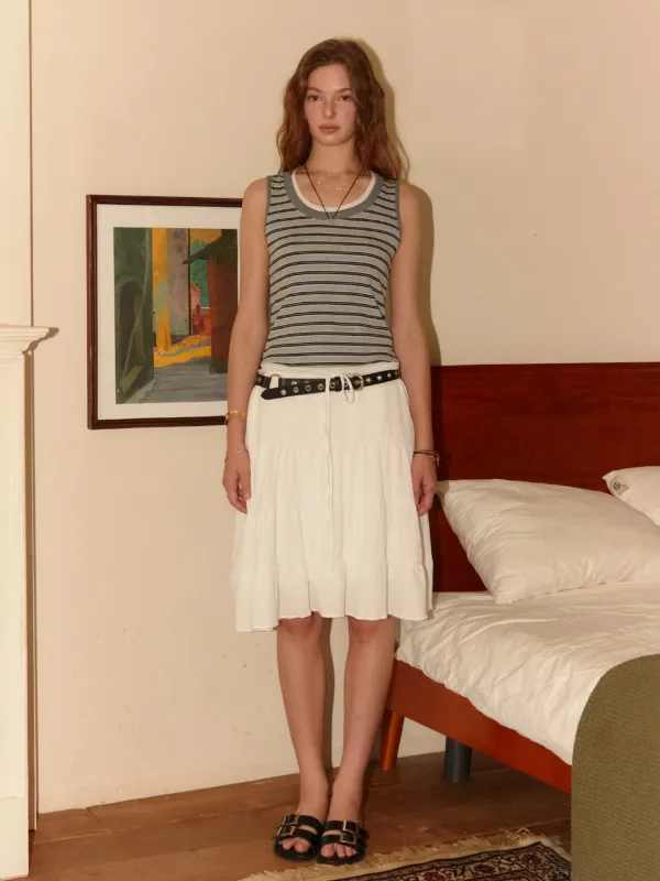 WINY SHIRRING MIDI SKIRT_WHITE