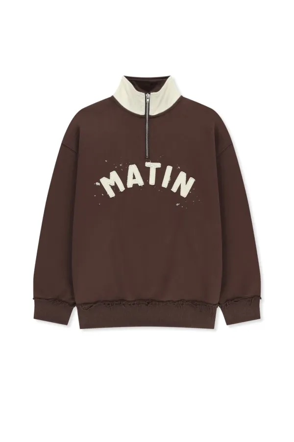 APPLIQUE LOGO COLLAR QUARTER ZIP UP IN BROWN