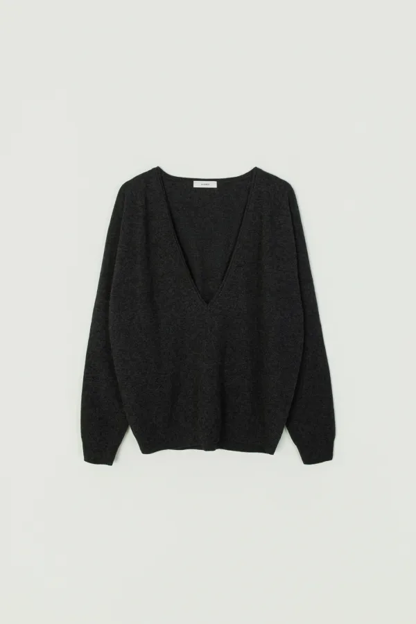 CLIVEN WOOL DEEP V-NECK KNIT_CHARCOAL