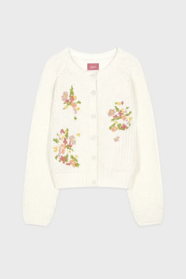 [해원 착용] Flower Hand Embroidered Cardigan (Cream)