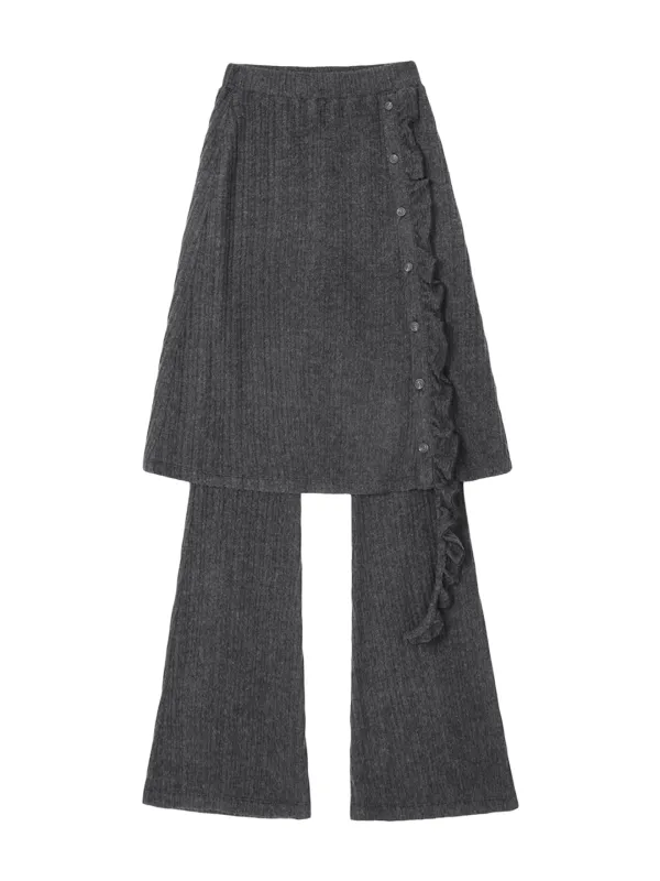 FRILL LAYERED SKIRT PANTS (CHARCOAL)