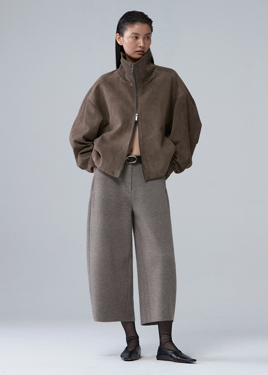 우마뭉 Super fine merino barrel leg culotte pants_Mocha 상품 이미지 2