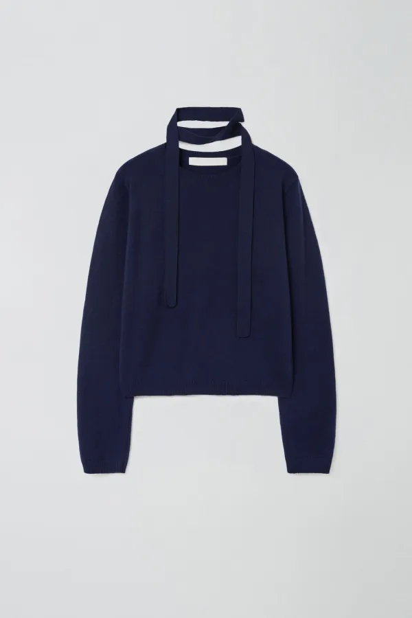 TIE SET U-NECK CASHMERE KNIT_NAVY