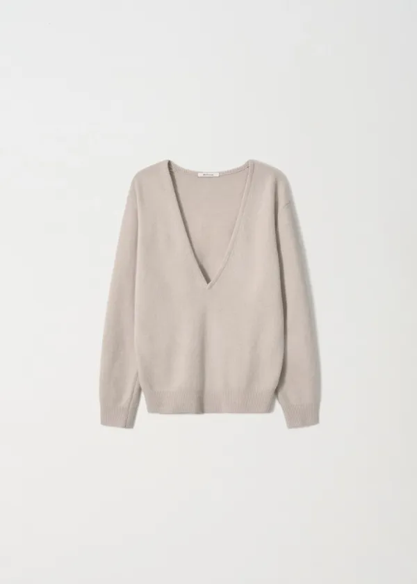 Pure Wool Deep V-Neck Knit_Ash Beige
