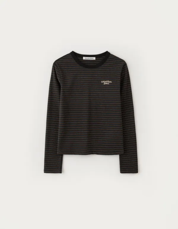 Warm Logo Stripe Top - Black