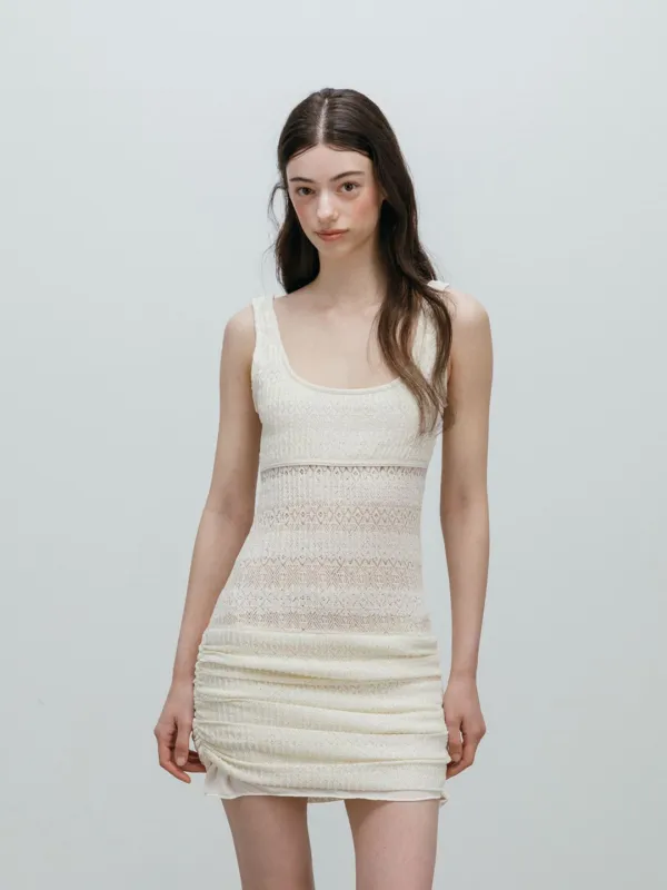 CROCHET SHIRRING MINI DRESS / IVORY