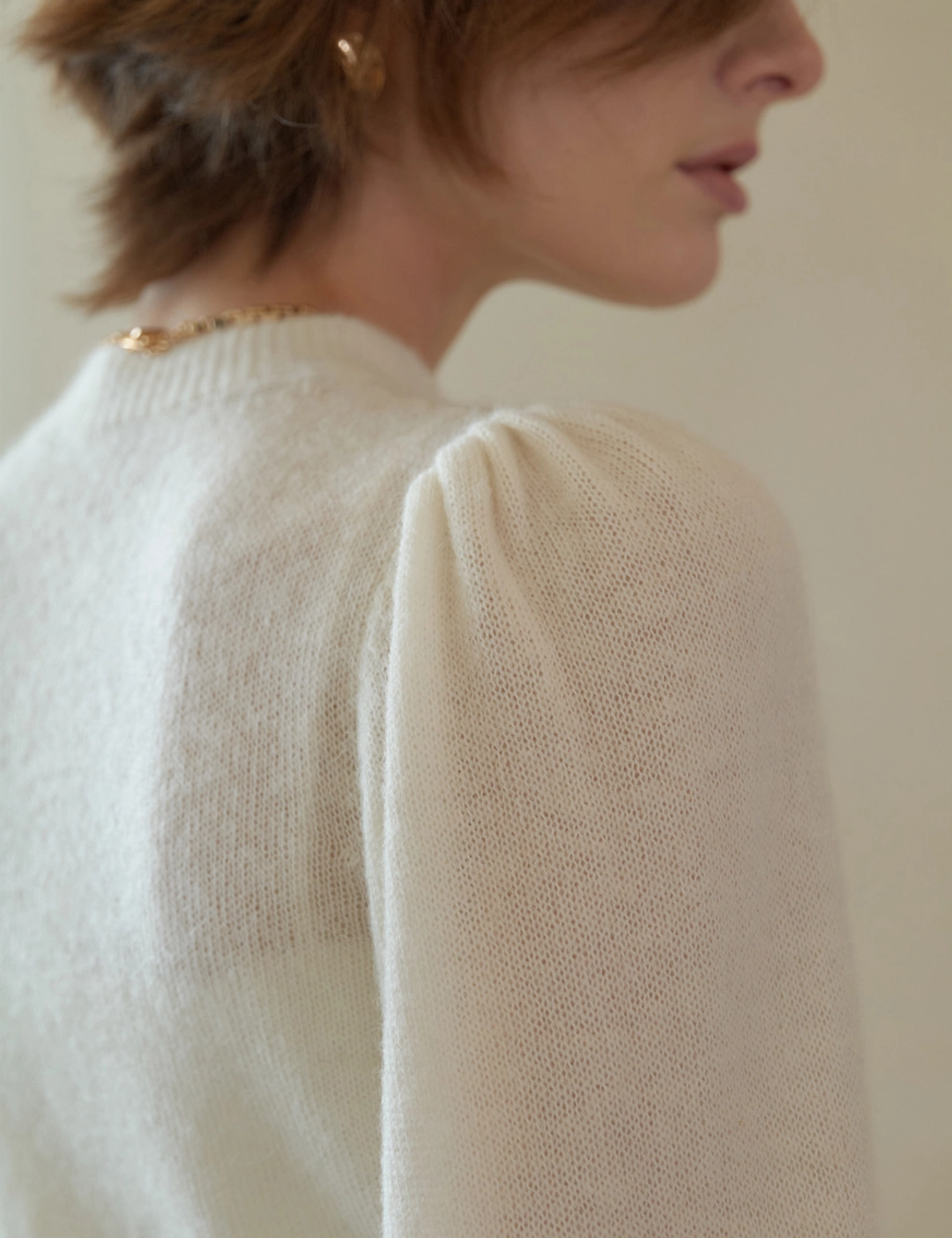 노미나떼 Dolce Puff Long-Sleeve Cardigan (White) 상품 이미지 3