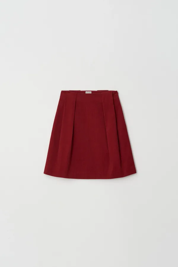Pin-Tuck Corduroy Skirt (red)