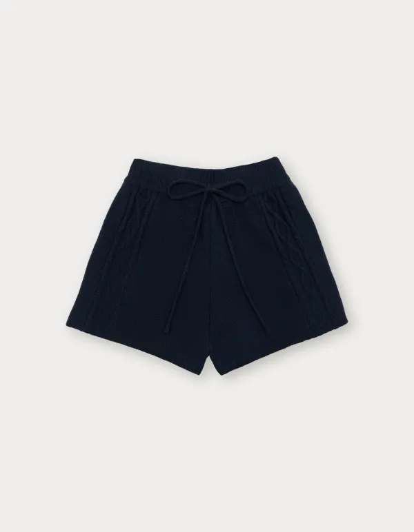 Cotton Cable Knit Pants - Navy
