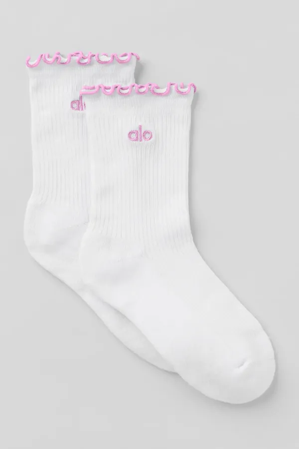 Women's Lettuce Edge Sock - White/Candy Heart Pink