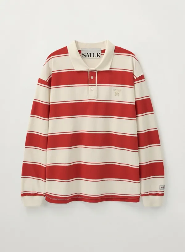 Rugby Stripe Pique Long Sleeve - Red