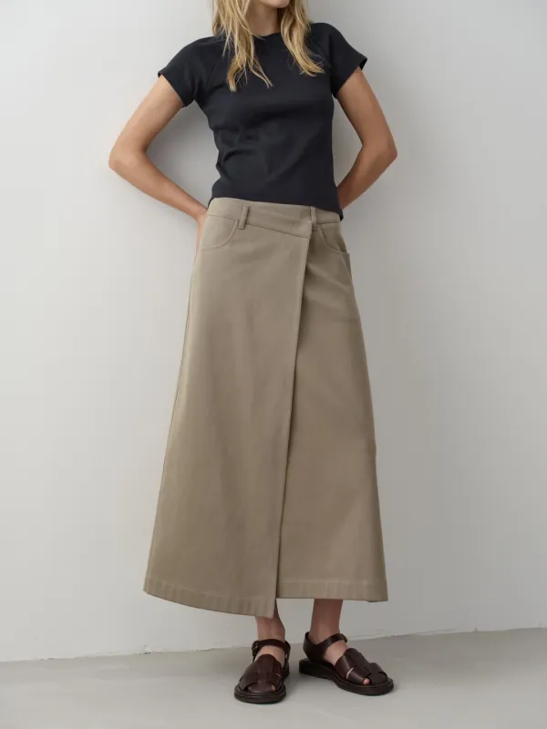코튼 랩 스커트_olive beige