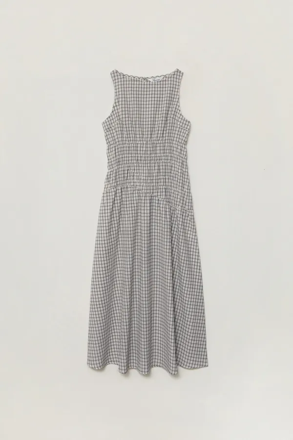 SOMEL SMOCKED LONG DRESS_CHECK