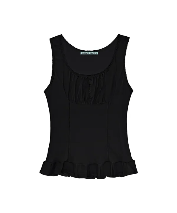 Frill Button Sleeveless [Black]