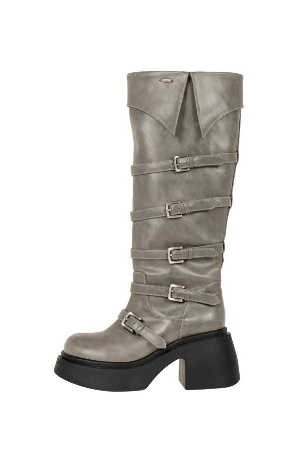 WESTERN BUCKLE BOOTS BEIGE