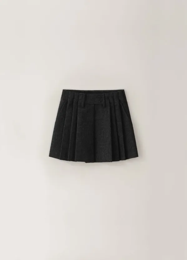 [Limited] Herringbone Button Mini Skirt - Charcoal
