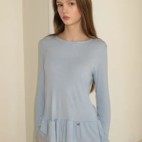 PENDANT RUFFLE LAYERED SLIM LONG SLEEVE SKY BLUE