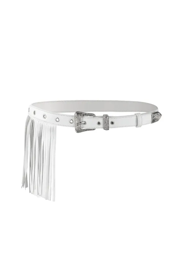 Real leather Tassel Belt [White]