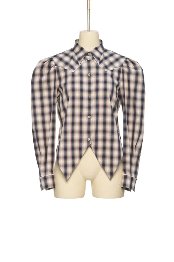PS26 BEIGE CHECK WESTERN PUFF SHIRT