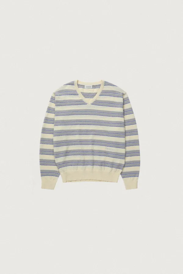 CREAMY STRIPE V-NECK KNIT [BUTTER]
