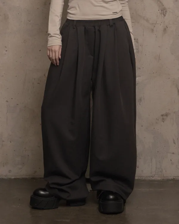 Pintuck Wide Slacks (charcoal)