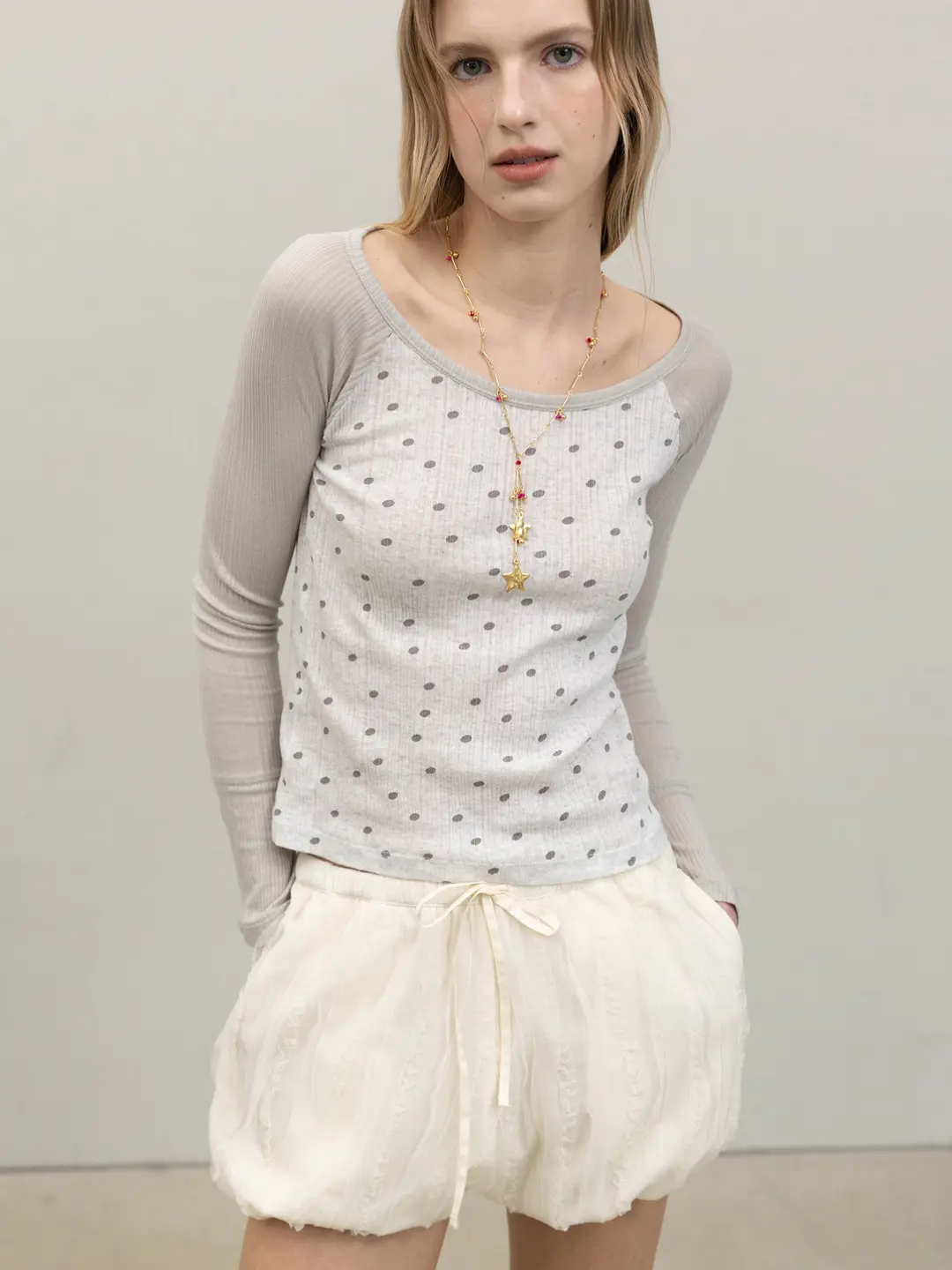 포에브 Textured Balloon Shorts - Cream 상품 이미지 2