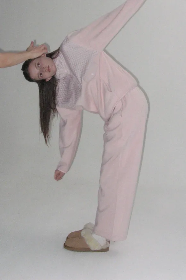 Flower Point Fleece Pants Pink
