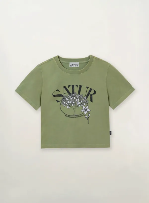 (W) Citron Tree Washed T-shirt - Khaki