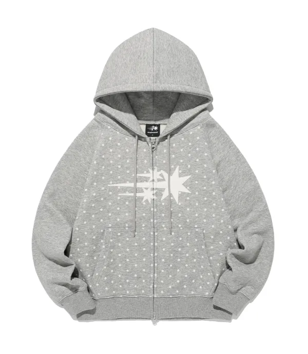 dot 3star raglan crop hoodie zip up[grey]