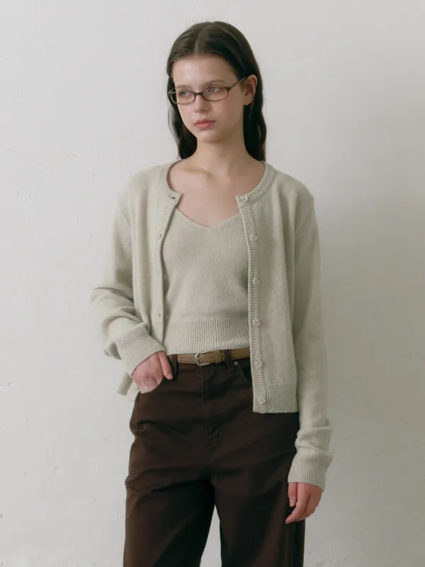 Merino Wool Blended Twin Set Olive