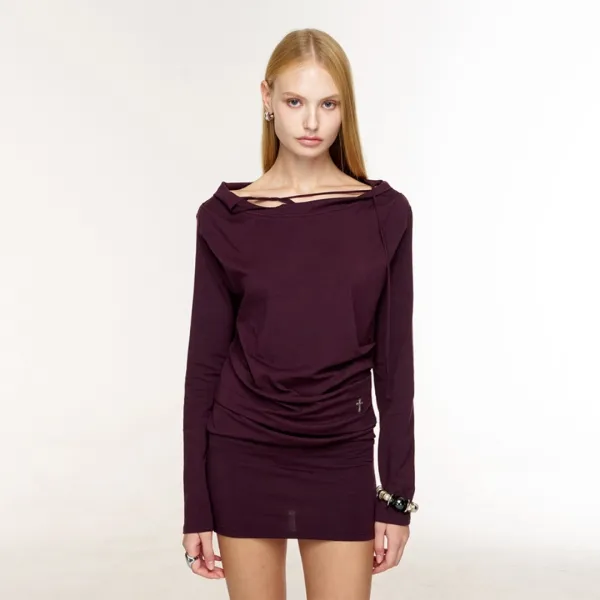 SLIT T DRESS (PLUM)