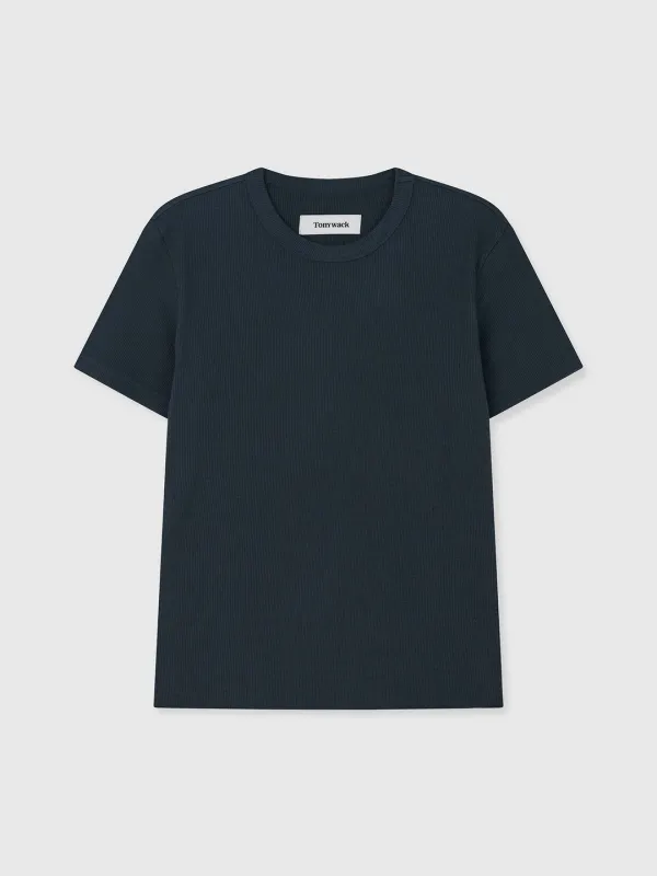 SOFT RIBBED FITTED T-SHIRT_ NAVY TEAL