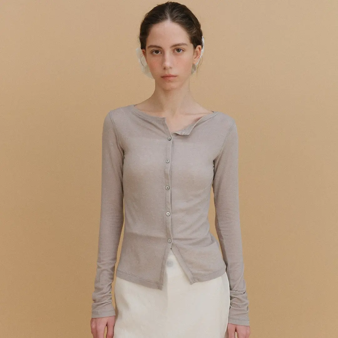 베이오드 Boat neck tencel cardigan_gray 상품 이미지 1