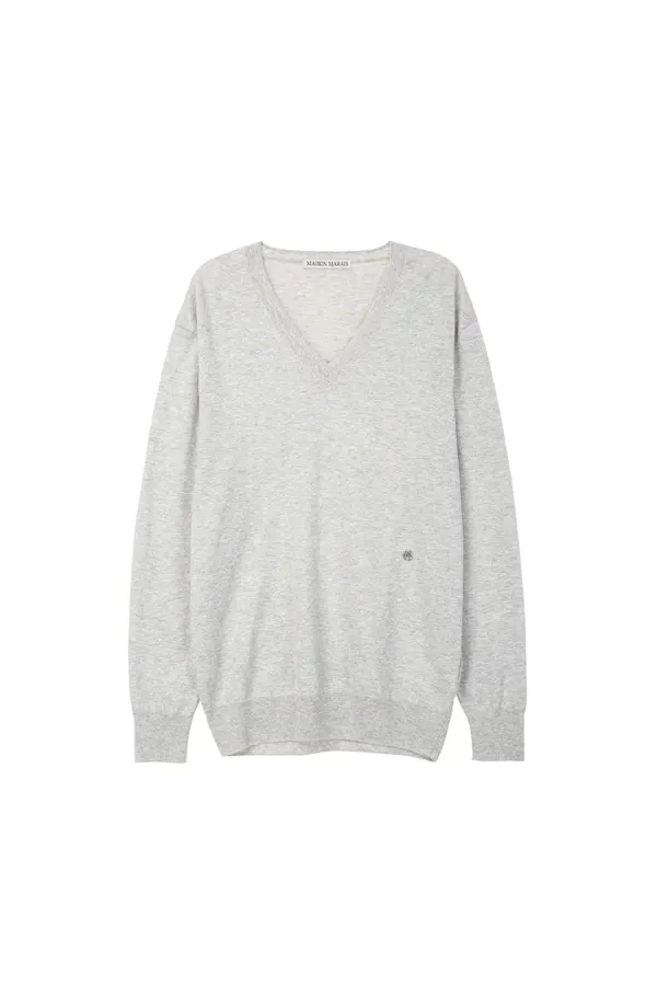 V-Neck Cotton Pullover, Melan Grey