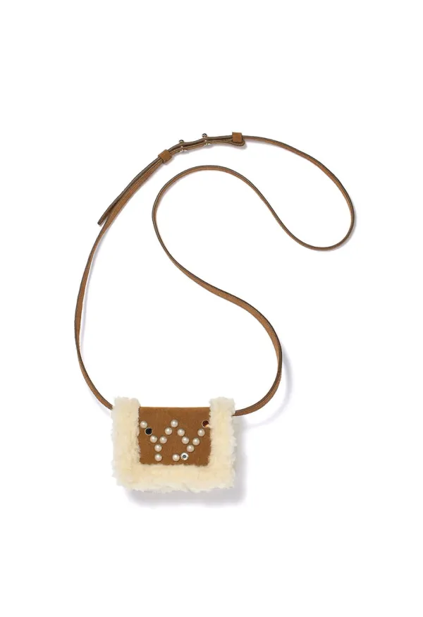MICRO SHEARLING STUD WALLET BAG, BROWN