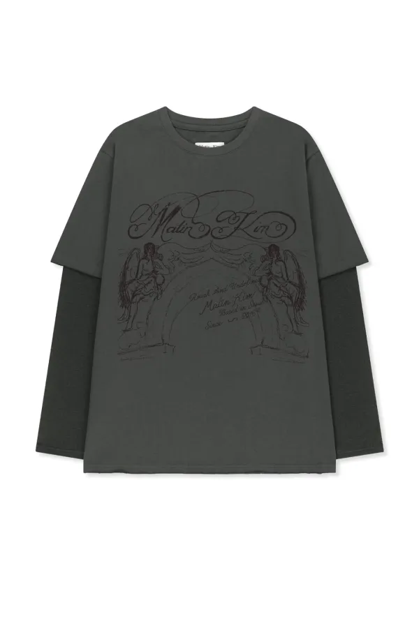 GRAFFITI ARTWORK LAYERED TOP IN CHARCOAL