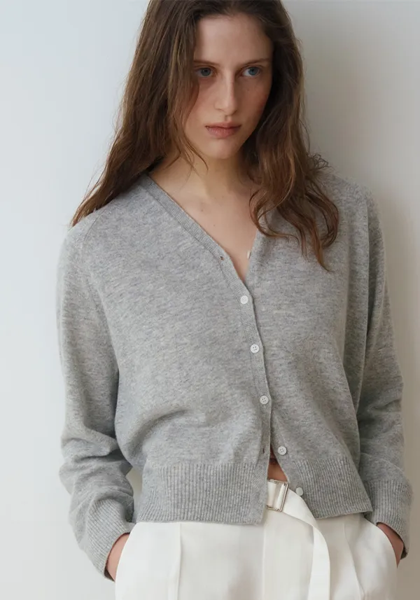 CASH MERINO V-NECK CARDIGAN_MELANGE GREY_OF1C2XCD01GRM