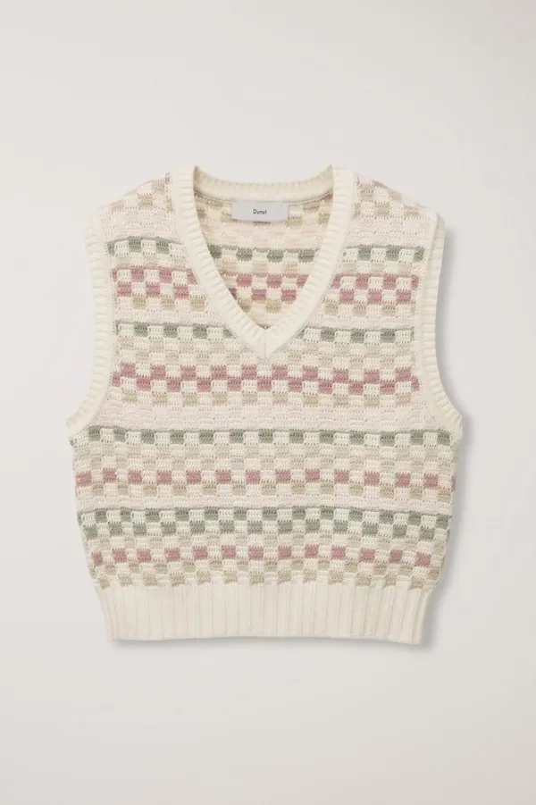 UNISEX CRAFTED V-NECK KNIT VEST IVORY_UDSW5A109IV