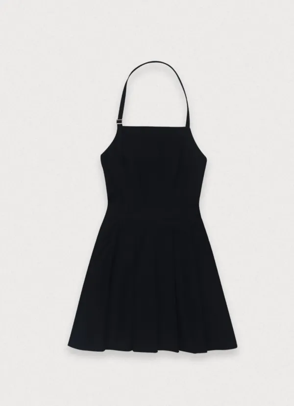 JAM PLEATS HALTER DRESS - STRIPE NAVY