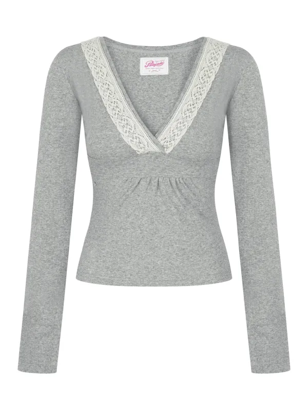 Deep-V Lace Shirring T