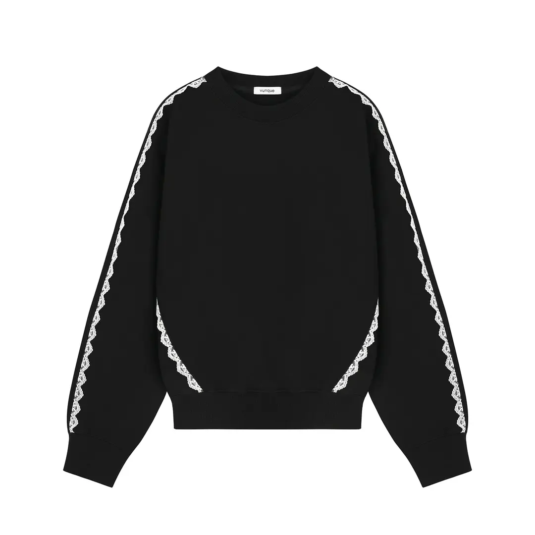 분크 [아울렛] Lace Edge Sweatshirt (레이스 엣지 스웻셔츠) Black 상품 이미지 1