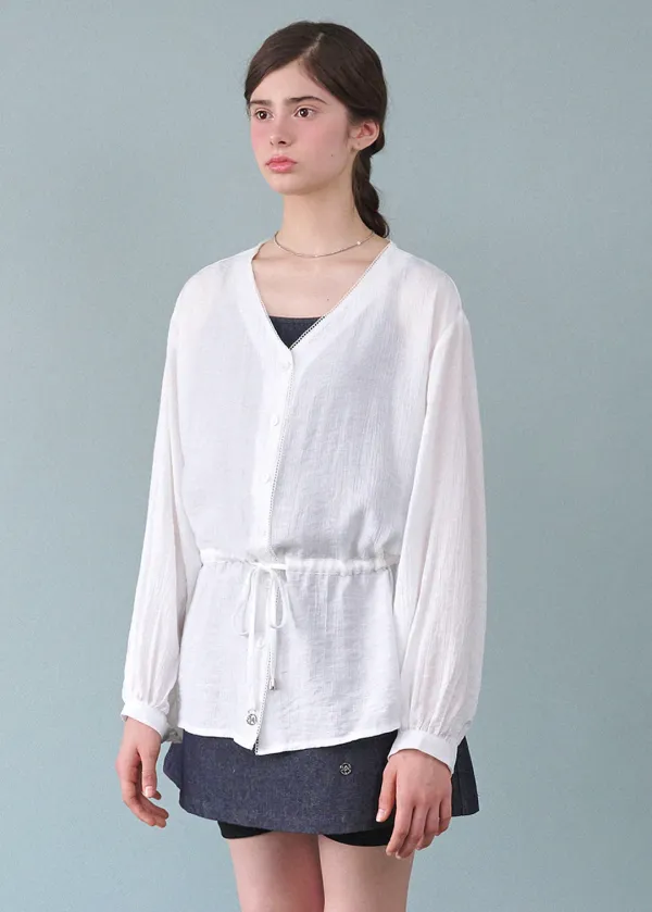  [44-120]  Adeline Wrinkle String Blouse  에들린 링클 스트링 블라우스 (여름-쿨-데일리룩-데이트룩-마실룩-바캉스룩-휴가룩-여름코디-장마철룩-러블리-브이넥-링클-자체제작) 