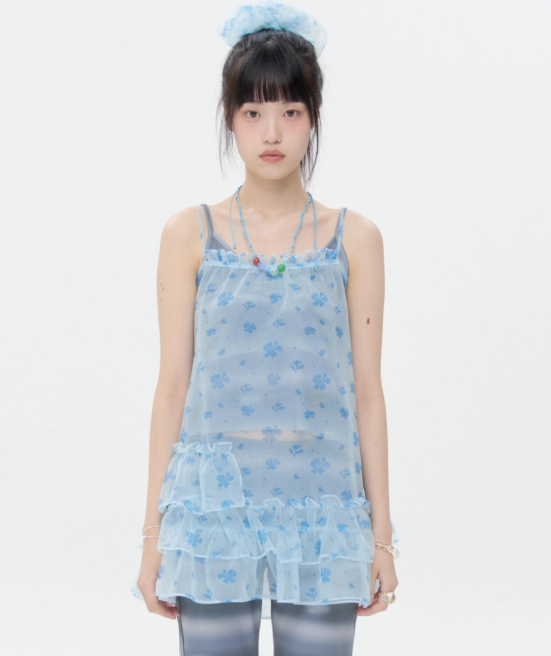 타입서비스 Mesh Ruffled Layered Dress [Blue] 상품 이미지 1