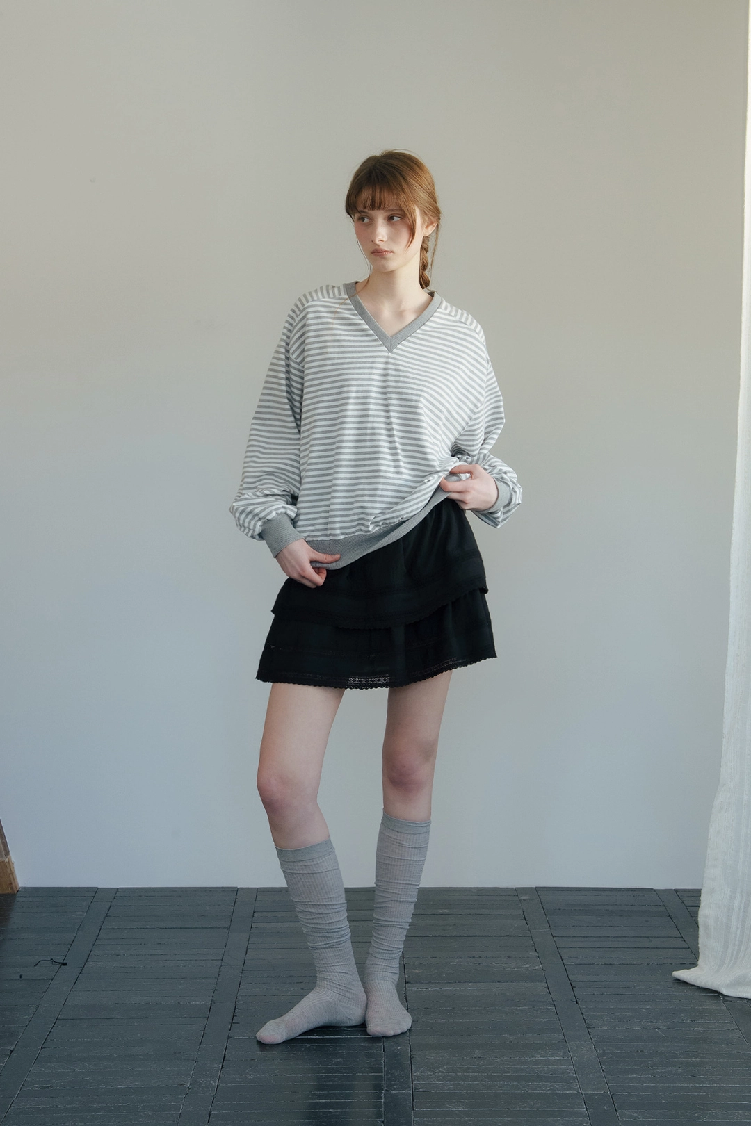 샤드라마 LOOSE FIT STRIPED SWEATSHIRT [MELANGE GRAY] 상품 이미지 2