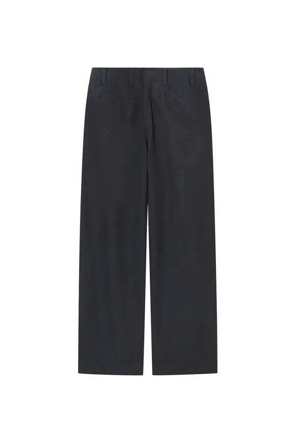 WASHED HERRINGBONE TROUSERS [DARK NAVY]