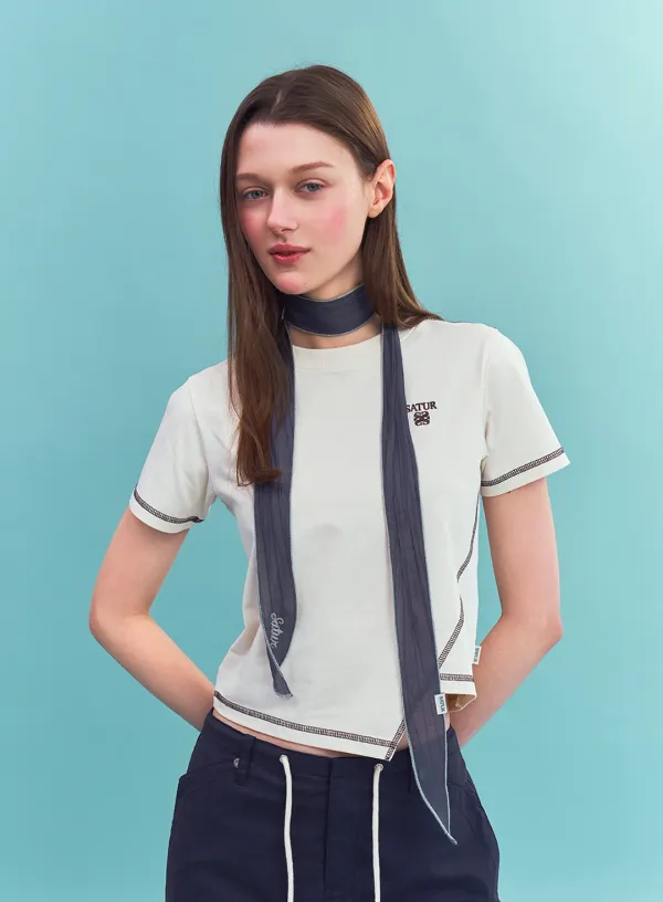 (W) Wrinkle Color Block Scarf - Charcoal