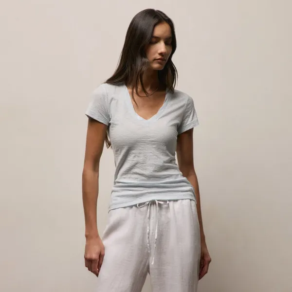 Sheer Slub V Neck - Memory