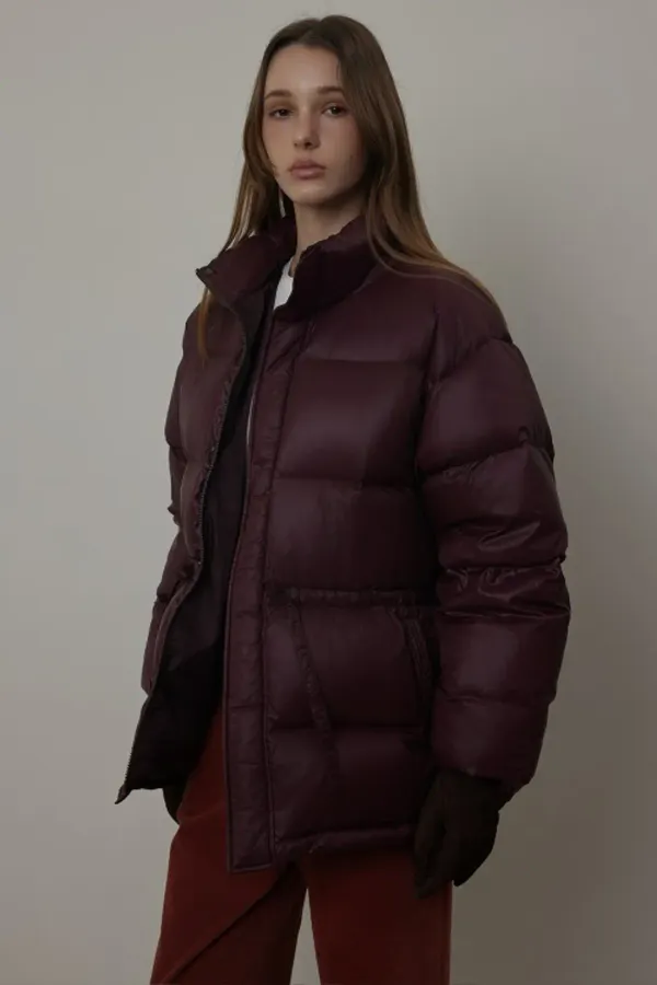 Middle Drawstring Duck Down Jumper-BURGUNDY